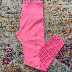 Neon Coral Flower Power Luxe Hi-Rise 7/8 Leggings